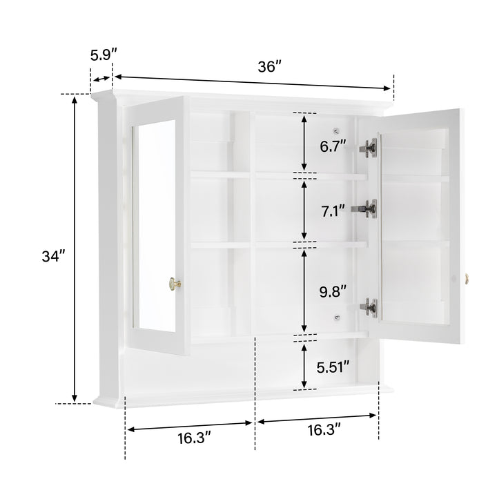 36 in.W x 34 in.H Surface-Mount Bathroom Medicine Cabinet with Mirror in White