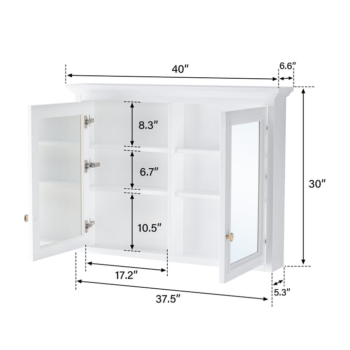 40 in. W x 30 in. H Rectangular White Solid Wood Surface-Mount Medicine Cabinet with Mirror