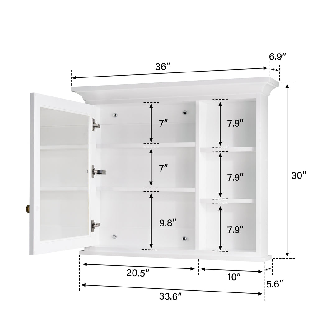 36 in.W x 30 in.H Surface-Mount Bathroom Medicine Cabinet with Mirror in White