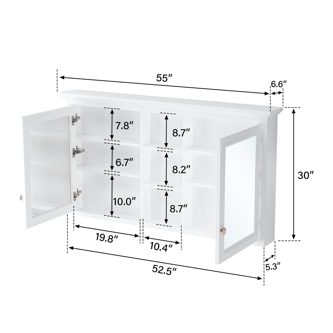 55 in. W x 30 in. H Rectangular White Solid Wood Surface-Mount Medicine Cabinet with Mirror