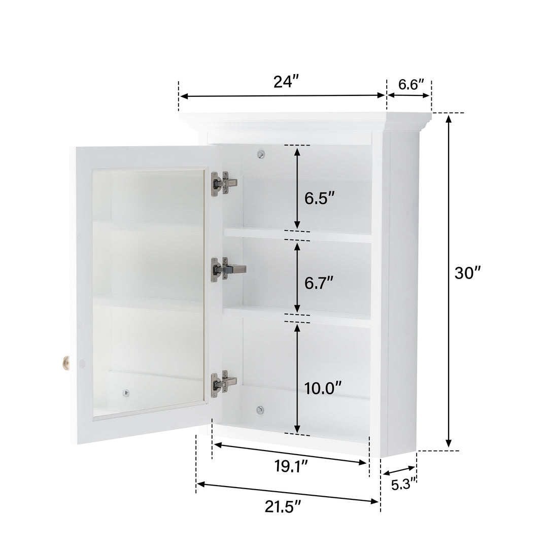 24 in. W x 30 in. H Rectangular White Solid Wood Surface-Mount Medicine Cabinet with Mirror