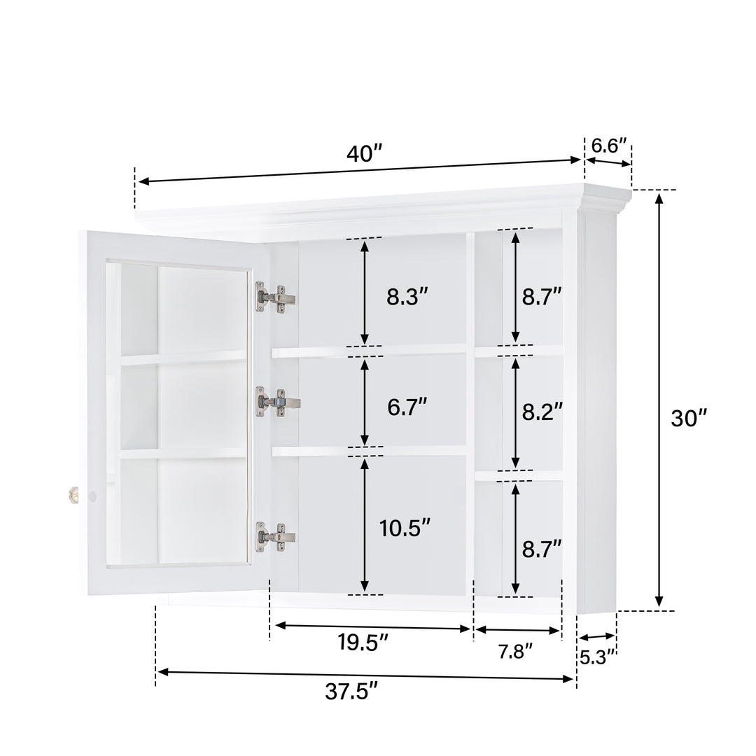 40 in. W x 30 in. H Rectangular White Solid Wood Surface-Mount Medicine Cabinet with Mirror