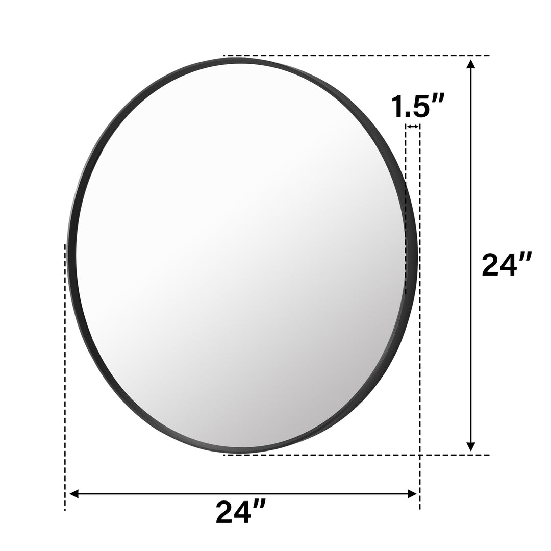 24 in. W x 24 in. H Black Modern Bathroom Mirror Round Framed Aluminum Wall Mirror