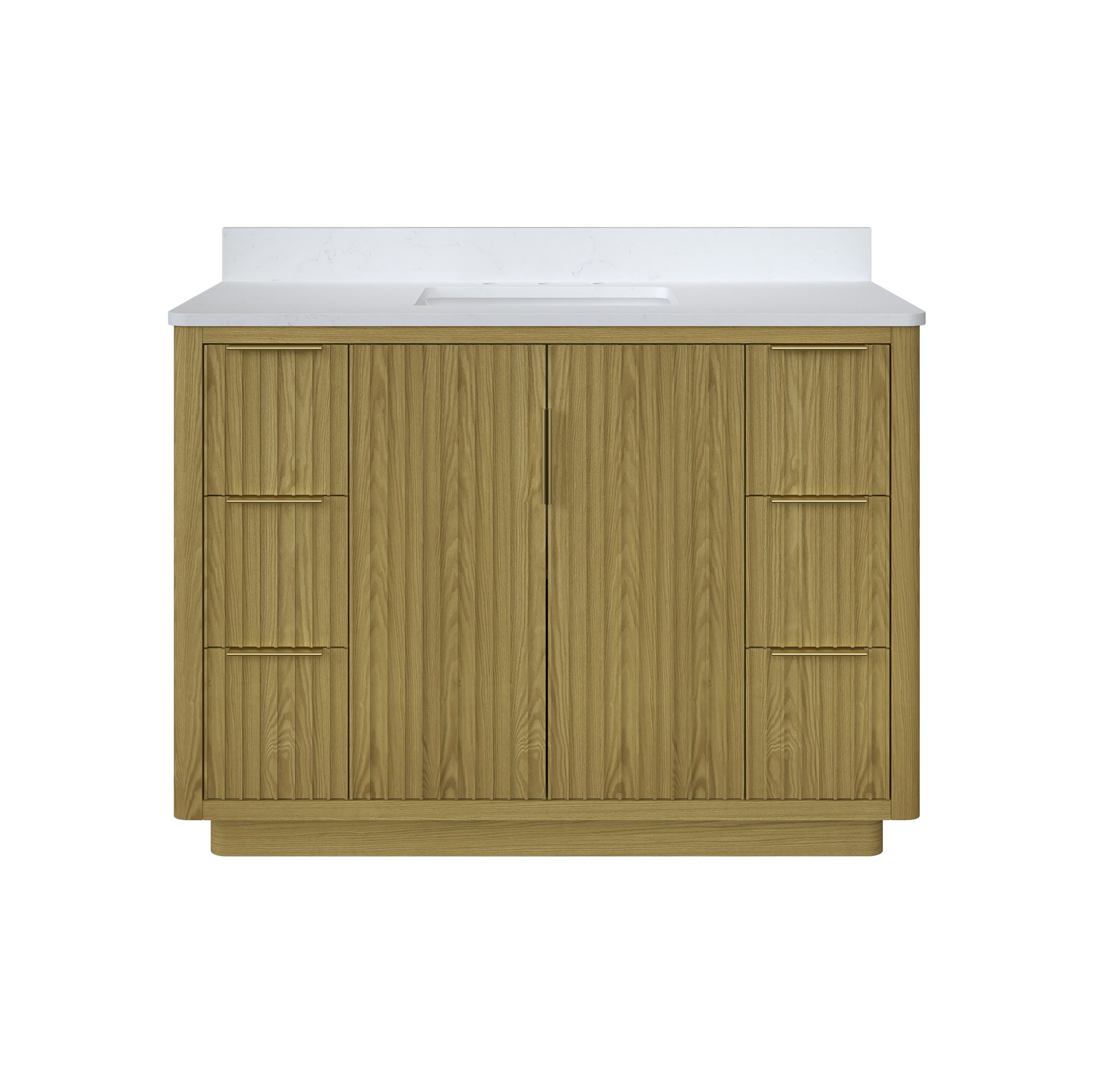 48 in. Oak Freestanding Solid Wood Bathroom Vanity with White Quartz Countertop