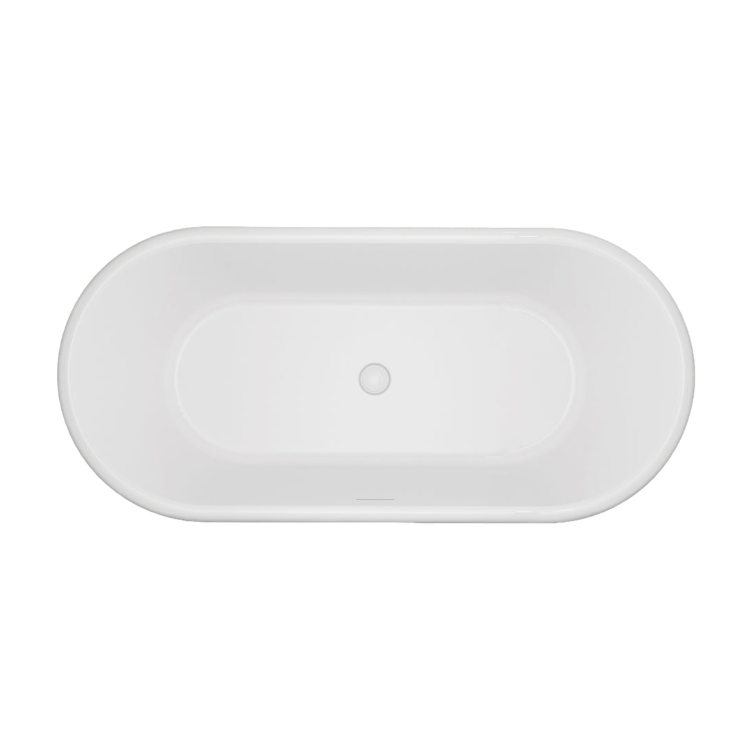 66" Freestanding Glossy White Acrylic Bathtub with Integrated Overflow