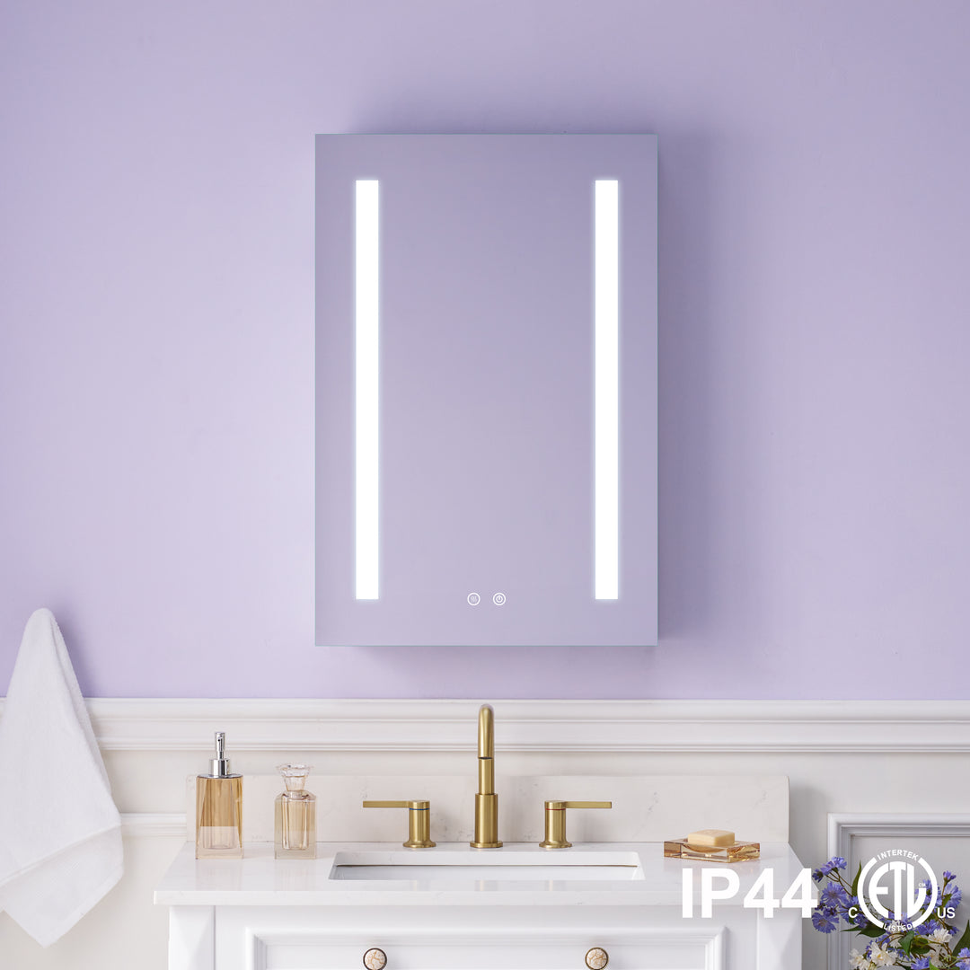 20 in.x 30 in. LED Lighted Surface/Recessed Mount Mirror Medicine Cabinet with Outlet Left Side