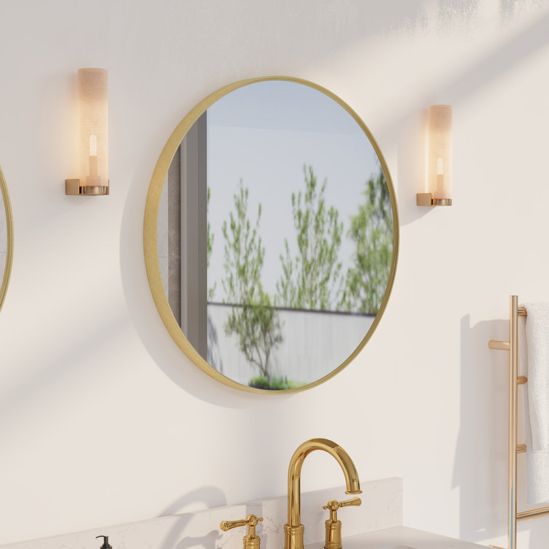 24 in. W x 24 in. H Brushed Gold Modern Bathroom Mirror Round Framed Aluminum Wall Mirror