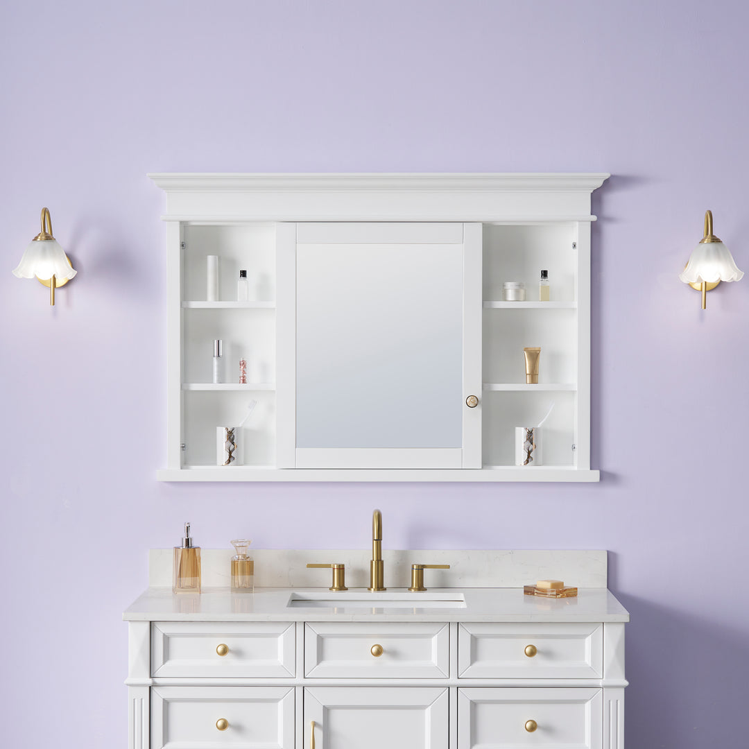 48 in.W x 32 in.H Recessed Bathroom Medicine Cabinet with Mirror in White