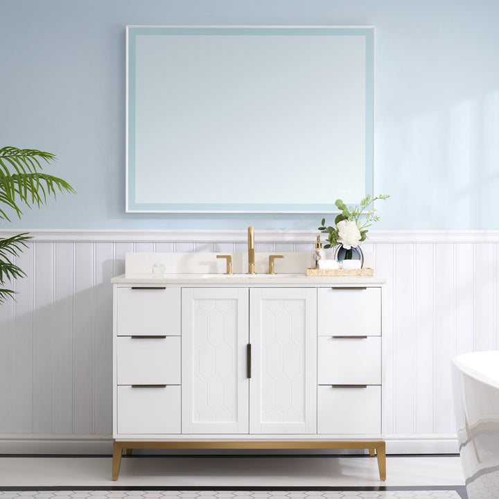 48 in. Bathroom Vanity in White with Carrara White Quartz Vanity Top with White Sink