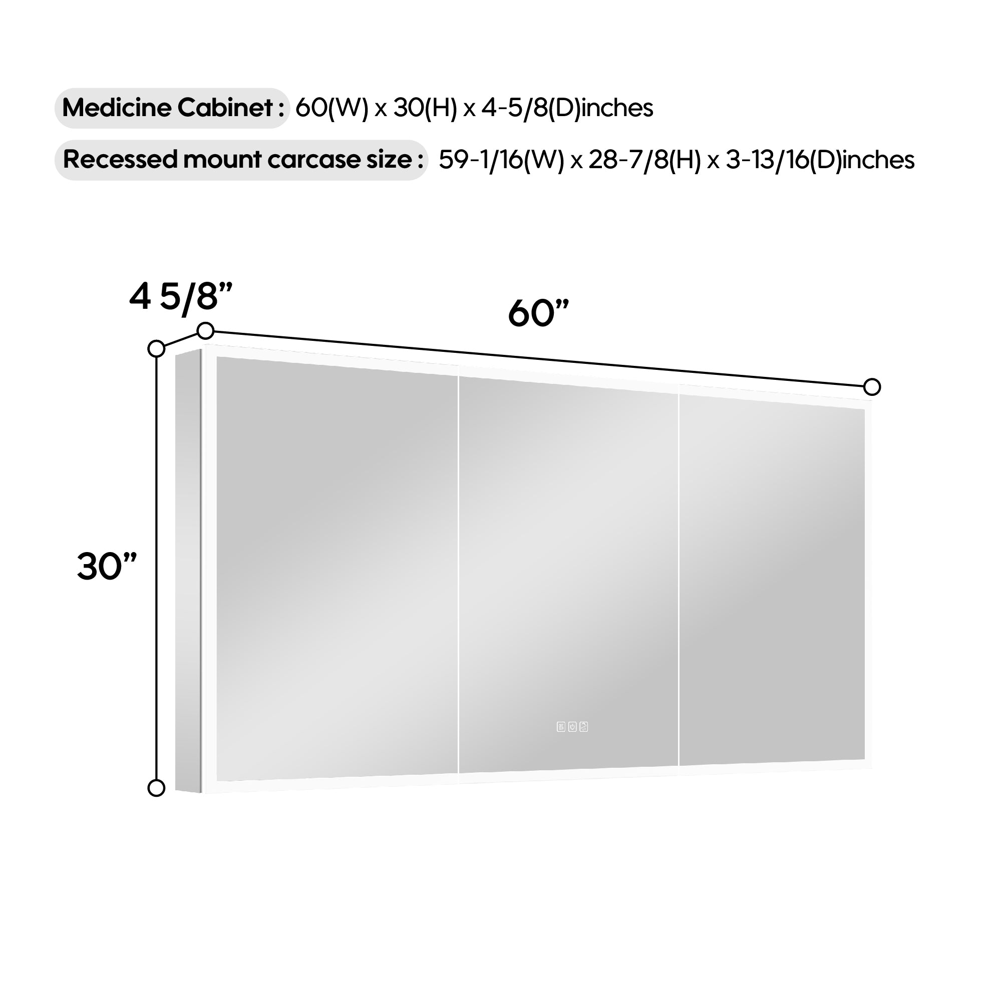 60 in. x 30 in. Rectangular Recessed/Surface Mount Medicine Cabinet with Mirror and LED Light