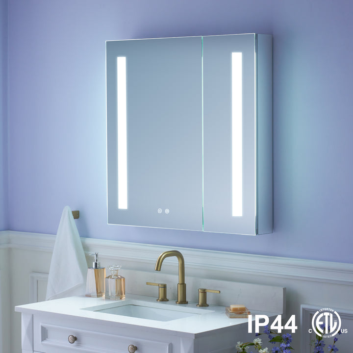 30 in. x 30 in. LED Lighted Surface/Recessed Mount Mirror Medicine Cabinet with Outlet