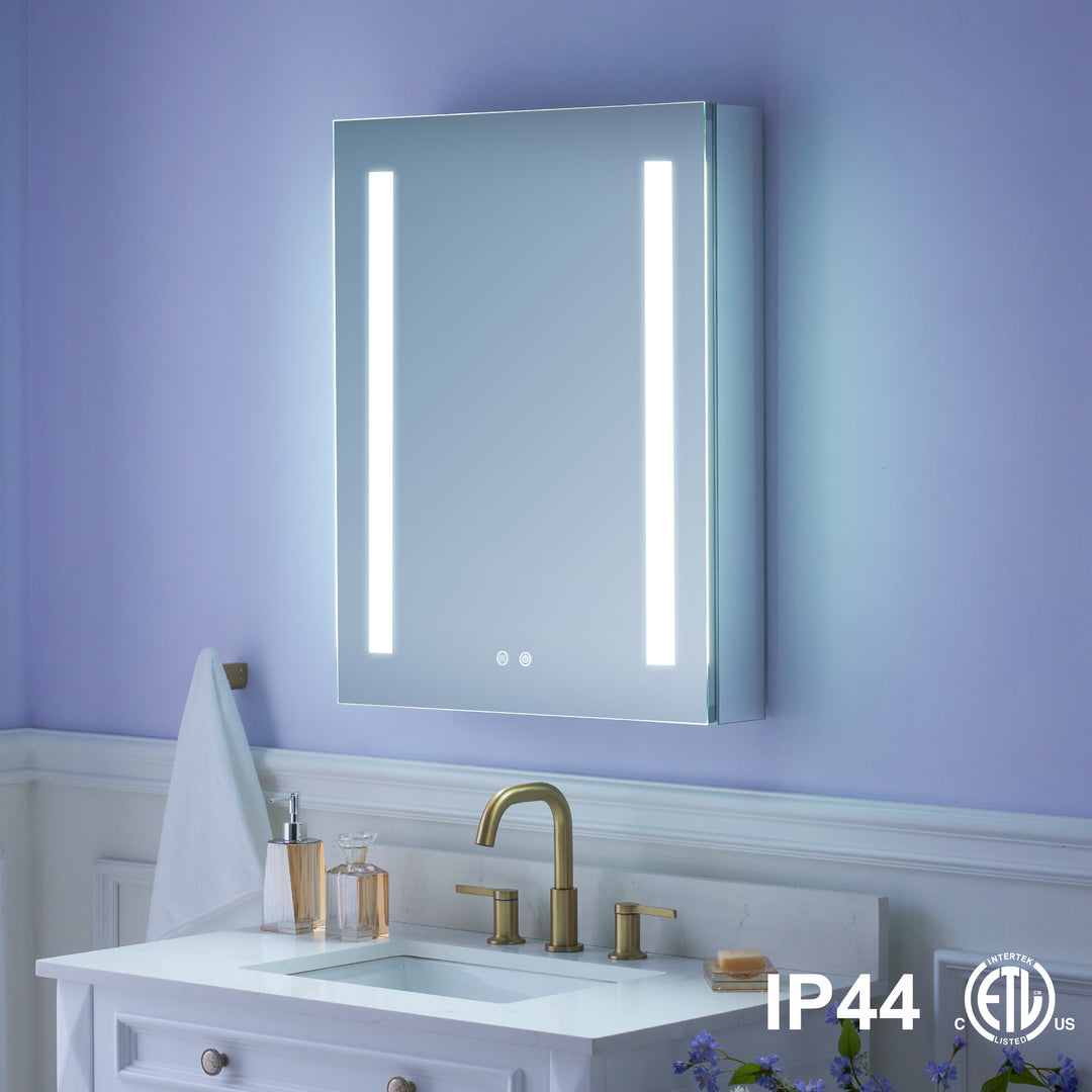 24 in. x 30 in. LED Lighted Surface/Recessed Mount Mirror Medicine Cabinet with Outlet Right Side