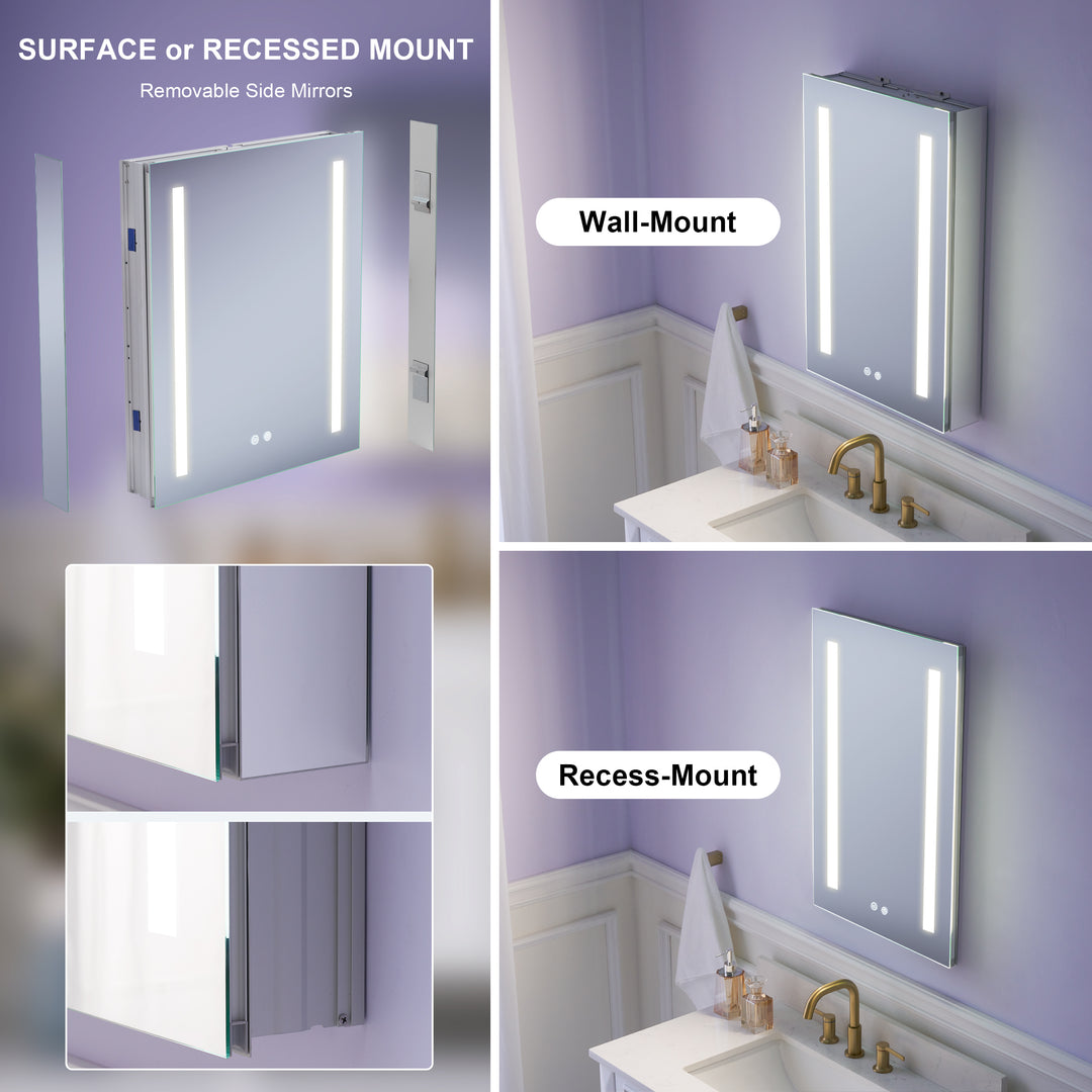 20 in. x 30 in. LED Lighted Surface/Recessed Mount Mirror Medicine Cabinet with Outlet Right Side