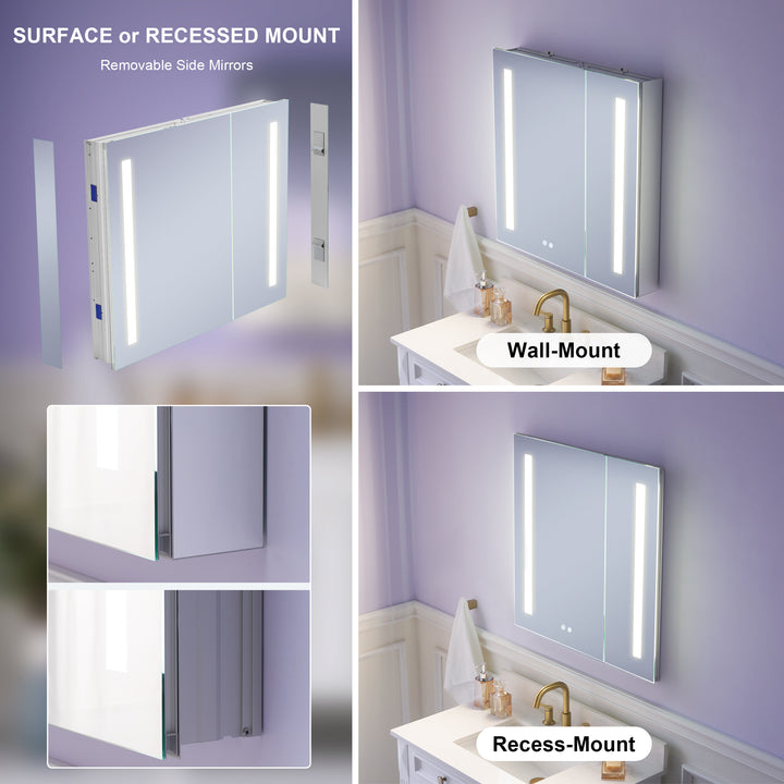 30 in. x 30 in. LED Lighted Surface/Recessed Mount Mirror Medicine Cabinet with Outlet