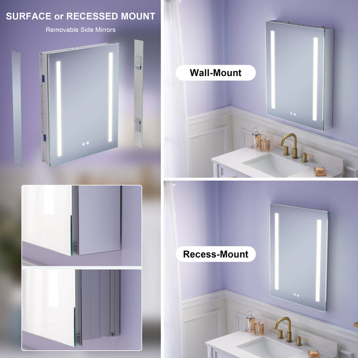 24 in. x 30 in. LED Lighted Surface/Recessed Mount Mirror Medicine Cabinet with Outlet left Side