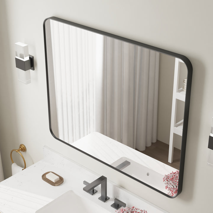 40-in W x 32-in H Black Rectangular Framed Bathroom Vanity Mirror