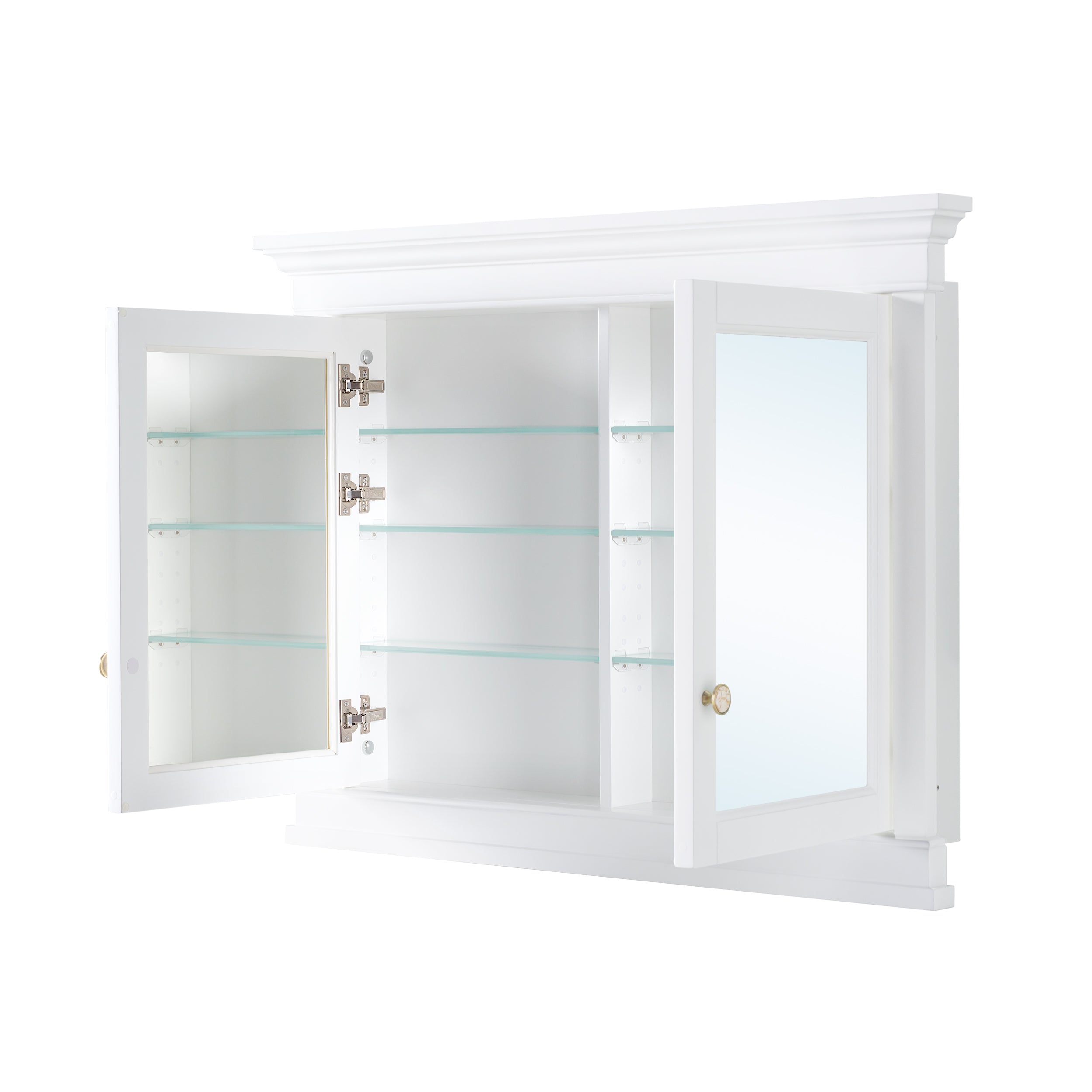 42 in.  W x 32 in.  H White Wood Recessed Bathroom Medicine Cabinet with Mirror