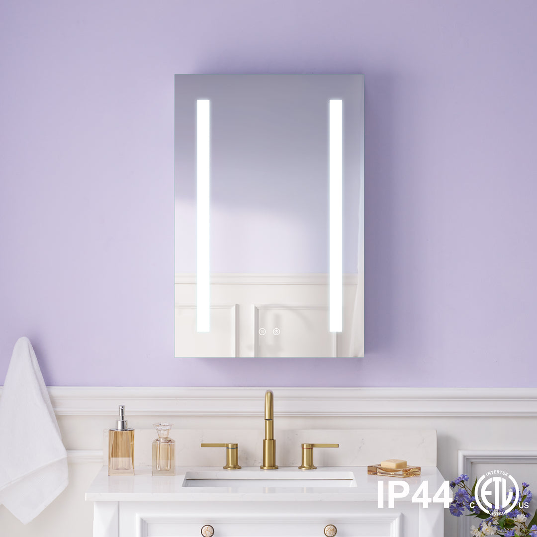 20 in.x 30 in. LED Lighted Surface/Recessed Mount Mirror Medicine Cabinet with Outlet Left Side