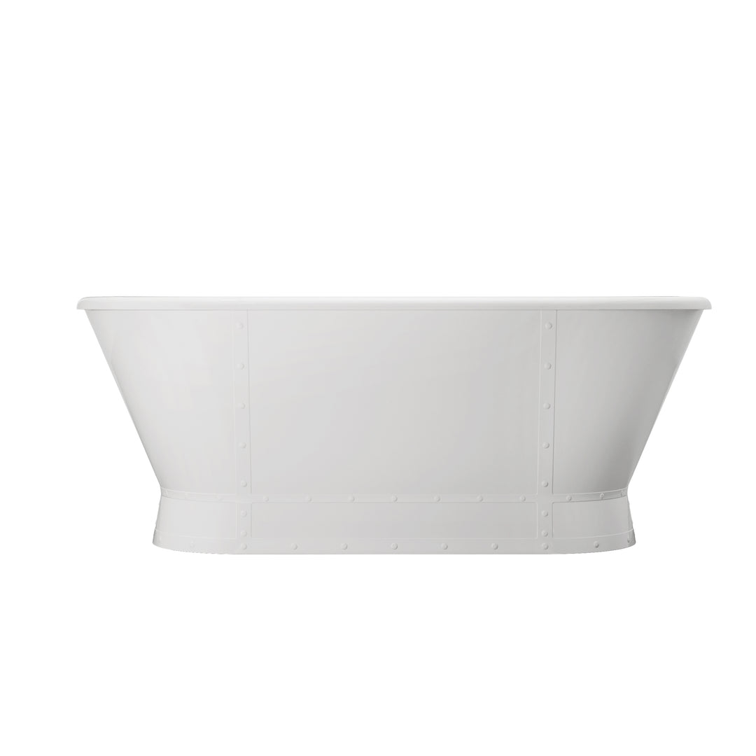 66" Freestanding Glossy White Acrylic Bathtub with Integrated Overflow