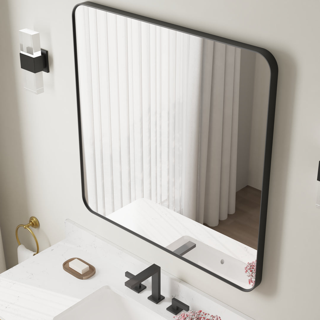 36-in W x 36-in H Black Rectangular Framed Bathroom Vanity Mirror