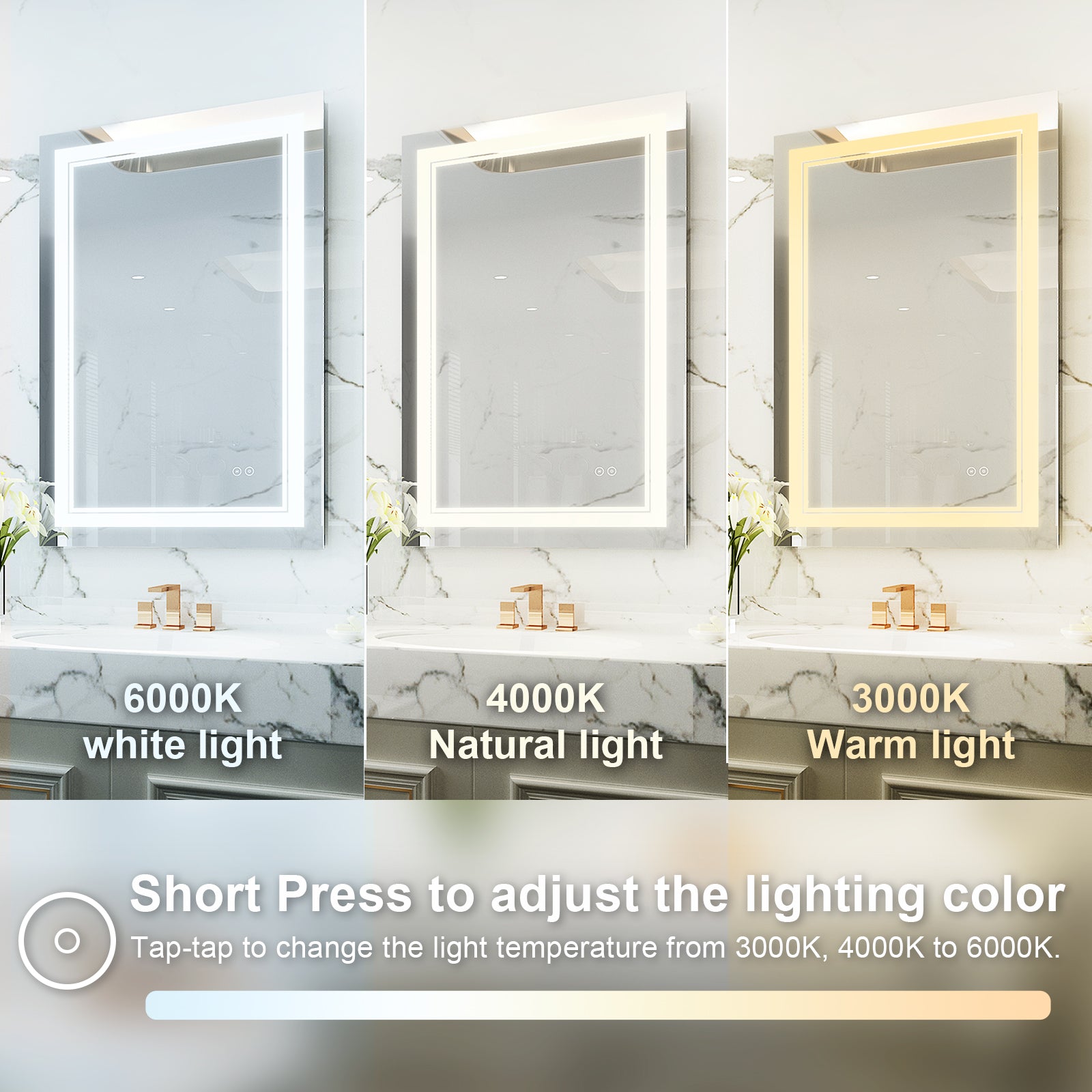 24 in. W x 36 in. H Rectangular Frameless Anti-Fog LED Light Dimmable Bathroom Vanity Mirror in Aluminum
