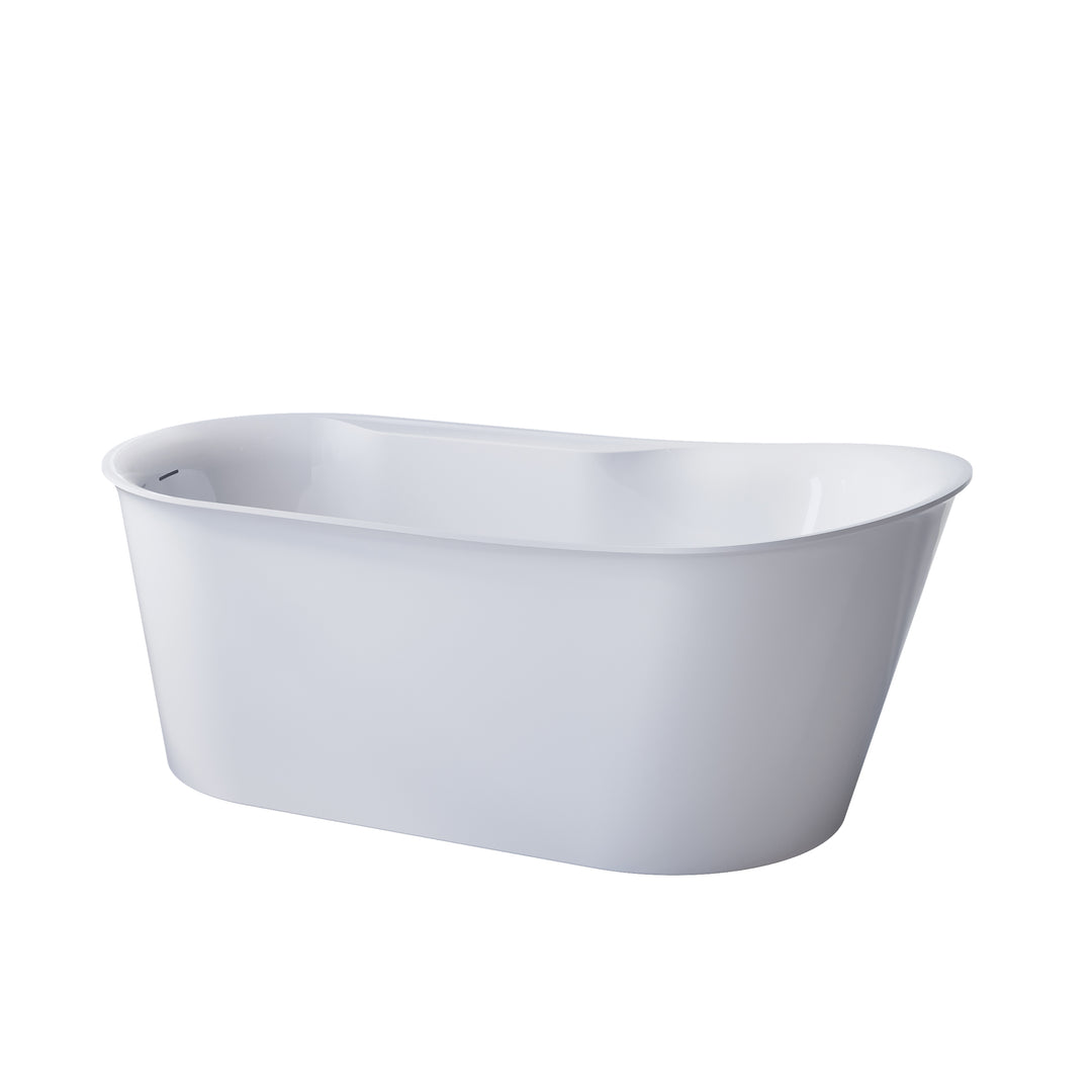 66" Freestanding Glossy White Acrylic Bathtub with Overflow and Drainage