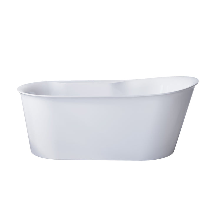 66" Freestanding Glossy White Acrylic Bathtub with Overflow and Drainage