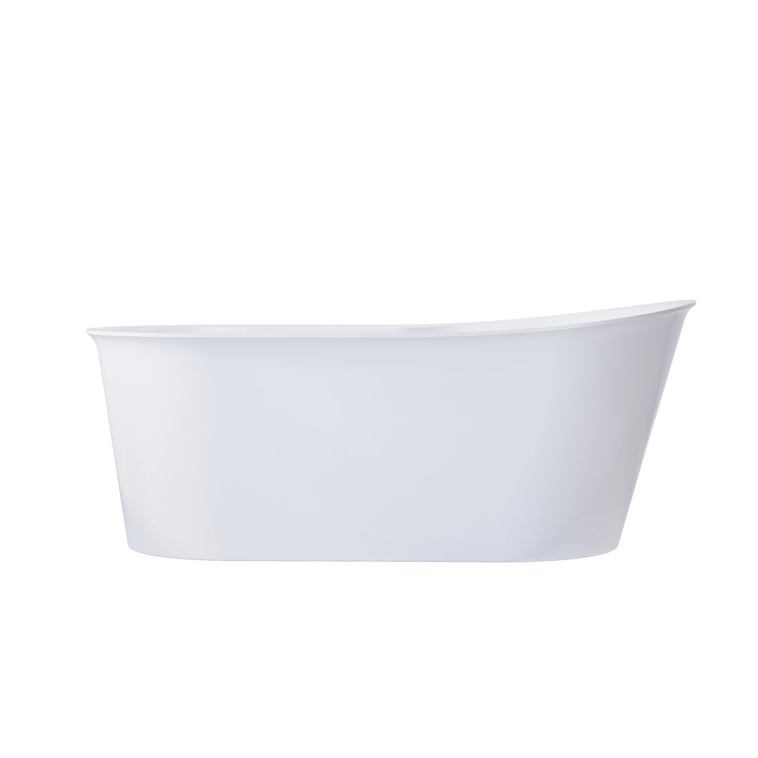 66" Freestanding Glossy White Acrylic Bathtub with Overflow and Drainage