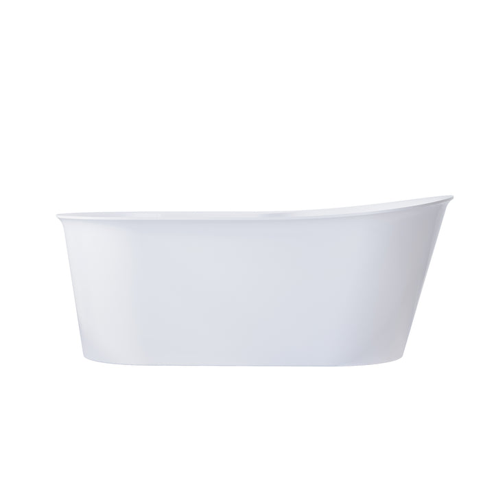 66" Freestanding Glossy White Acrylic Bathtub with Overflow and Drainage