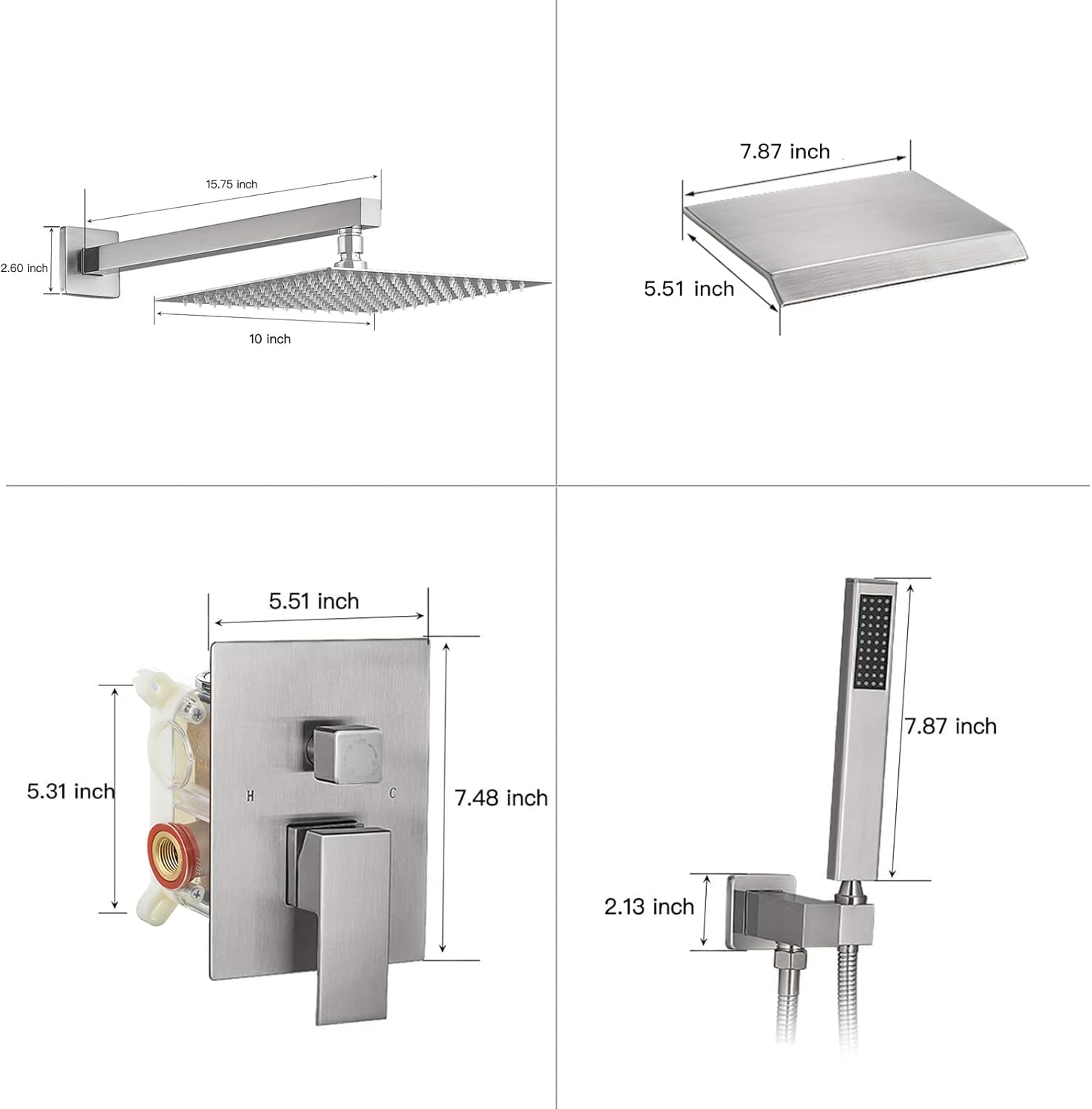 10 in 3-Spray Wall Mount Dual Head Shower System with Valve Brushed Nickel