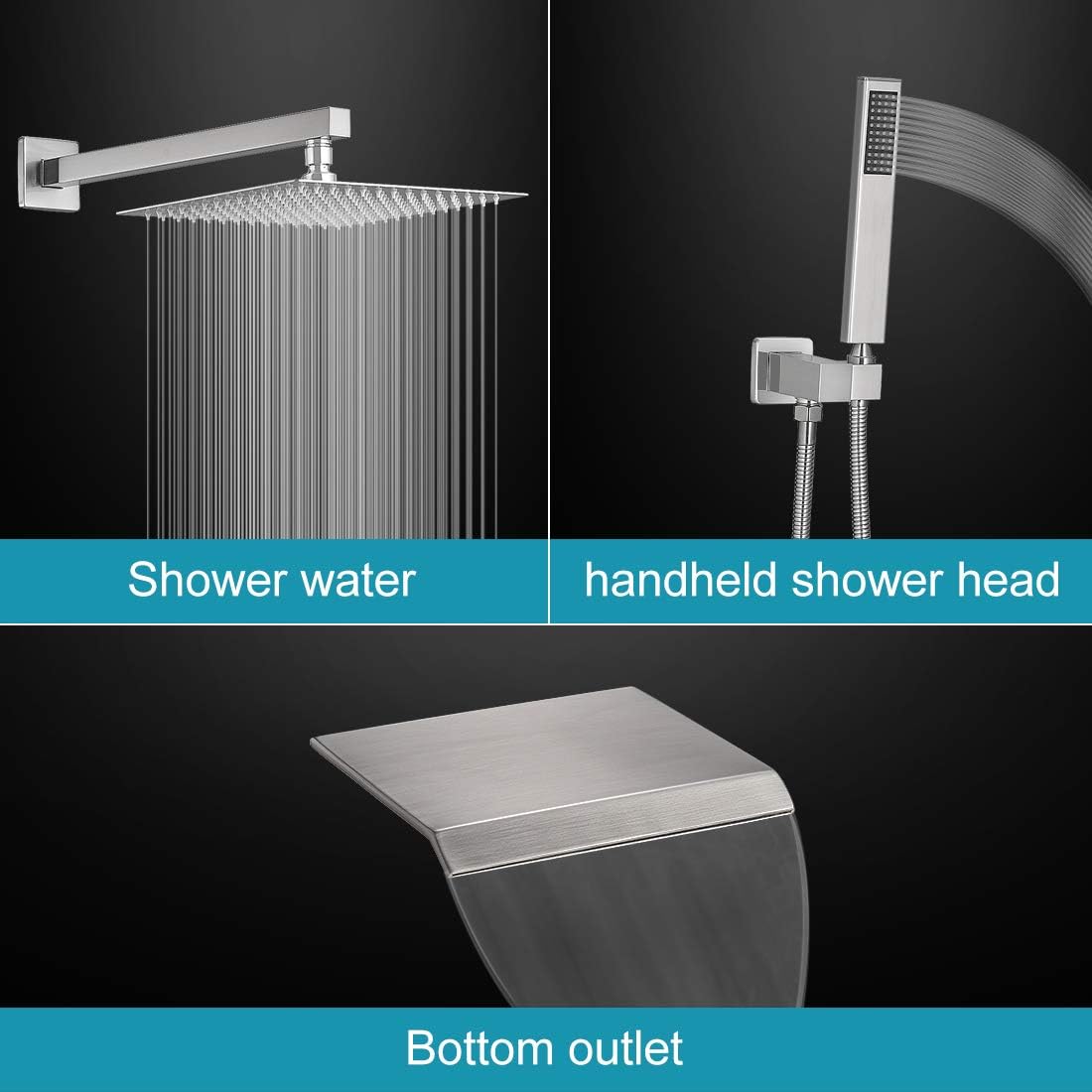 10 in 3-Spray Wall Mount Dual Head Shower System with Valve Brushed Nickel