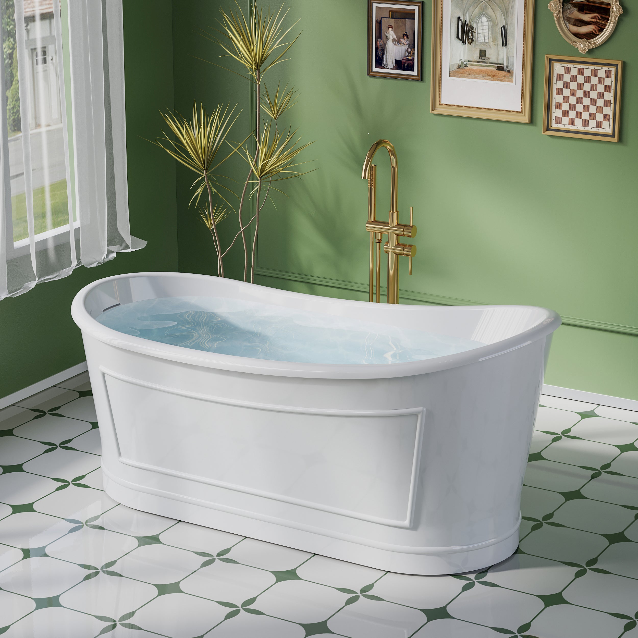 66" White Acrylic Freestanding Bathtub with Integrated Slotted Overflow