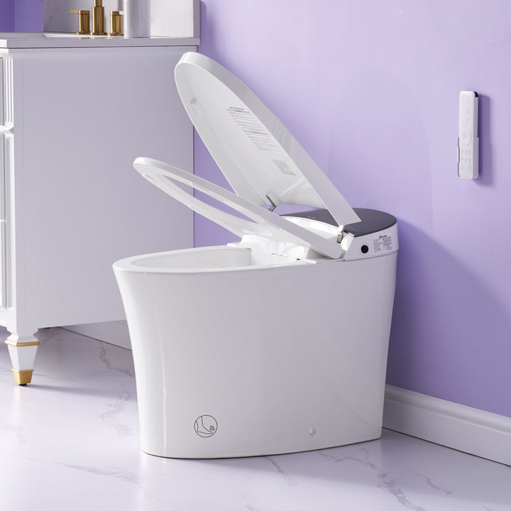 Elongated Smart Bidet Toilet in White with Built-in Tank, Foot Sensor Function, Auto Flush,LED Display