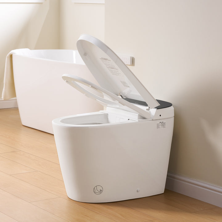 Elongated Smart Bidet Toilet in White with Built-in Tank, Foot Sensor Function, Auto Flush,LED Display