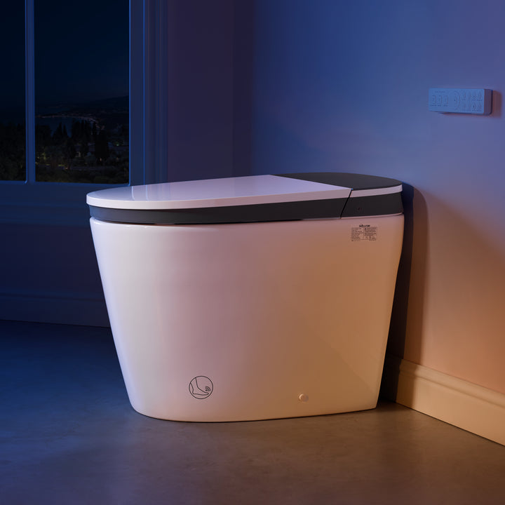 Elongated Smart Bidet Toilet in White with Built-in Tank, Foot Sensor Function, Auto Flush,LED Display