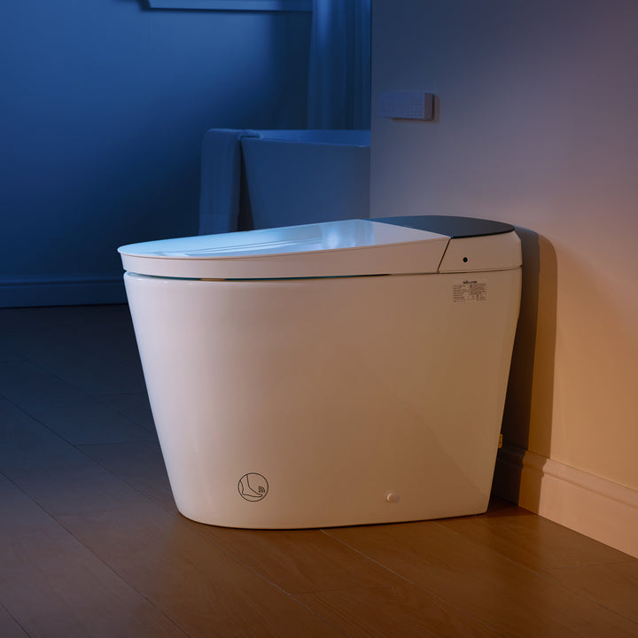 Elongated Smart Bidet Toilet in White with Built-in Tank, Foot Sensor Function, Auto Flush,LED Display