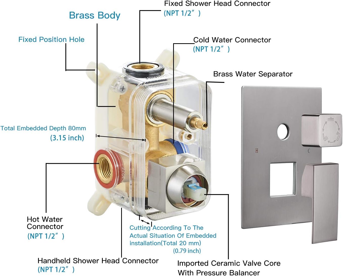 10 in 3-Spray Wall Mount Dual Head Shower System with Valve Brushed Nickel