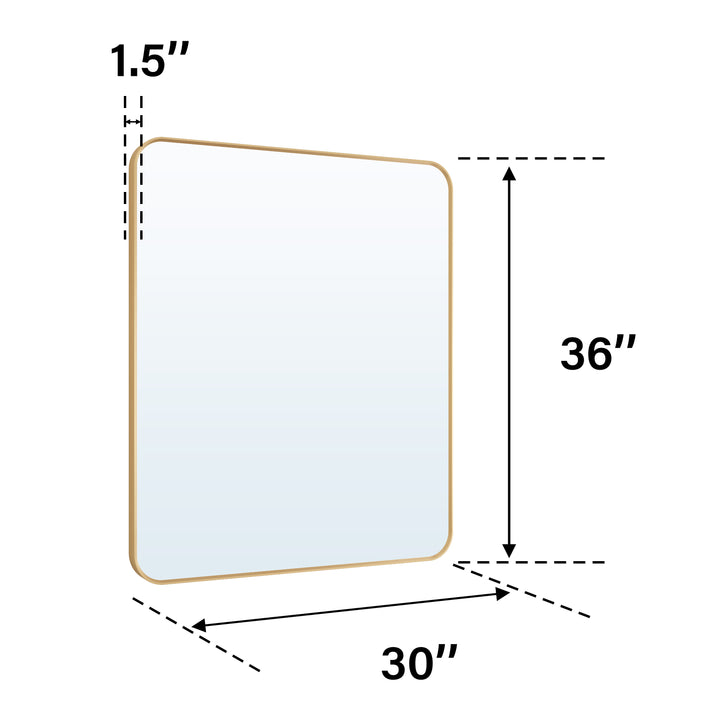 30-in W x 36-in H Brushed Gold Rectangular Framed Bathroom Vanity Mirror