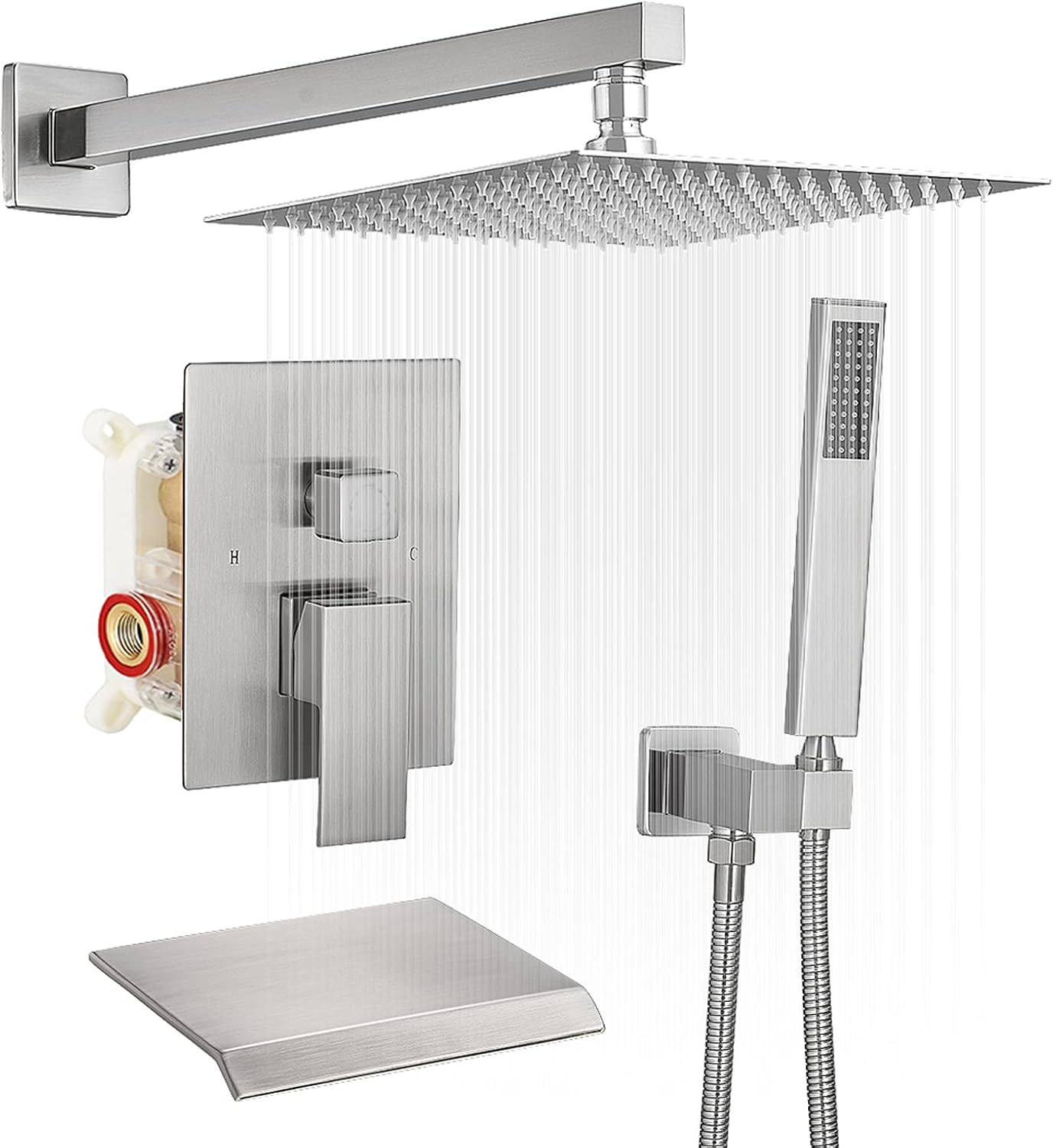 10 in 3-Spray Wall Mount Dual Head Shower System with Valve Brushed Nickel