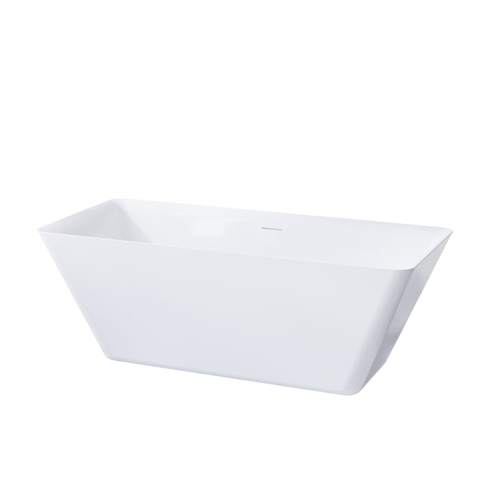 66" Freestanding Glossy White Acrylic Bathtub with Overflow and Drain