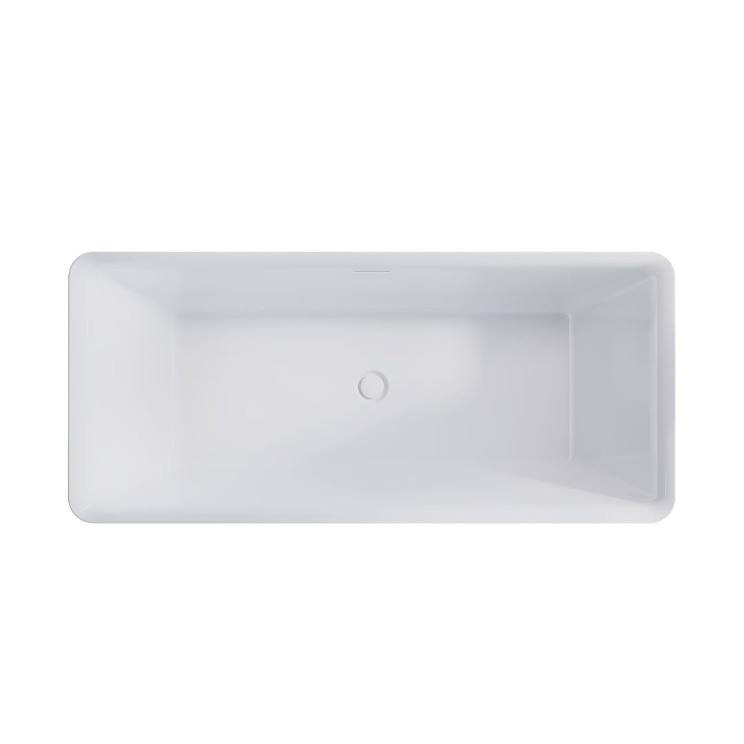 66" Freestanding Glossy White Acrylic Bathtub with Overflow and Drain