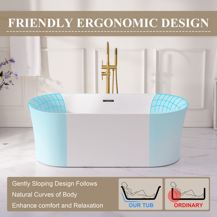 67" Acrylic Freestanding Soaking Bathtub in White with Overflow and Drain