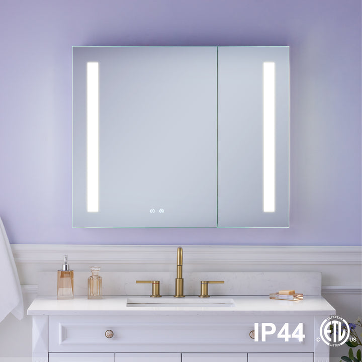 36 in. x 30 in. LED Lighted Surface/Recessed Mount Mirror Medicine Cabinet with Outlet