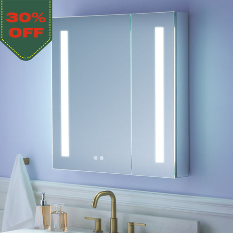 30 in. x 30 in. LED Lighted Surface/Recessed Mount Mirror Medicine Cabinet with Outlet