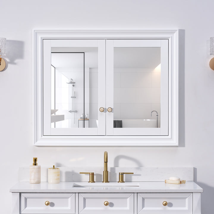 40 in.W x 32 in.H Recessed Bathroom Medicine Cabinet with Mirror in White