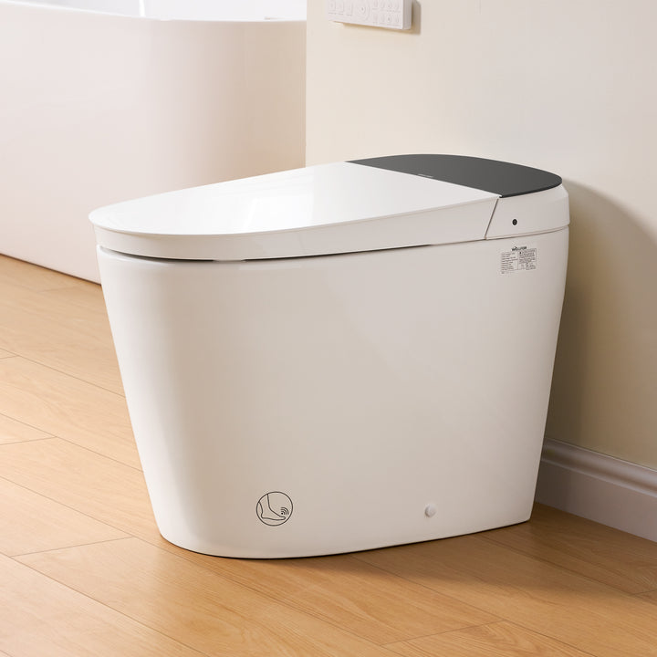 Elongated Smart Bidet Toilet in White with Built-in Tank, Foot Sensor Function, Auto Flush,LED Display