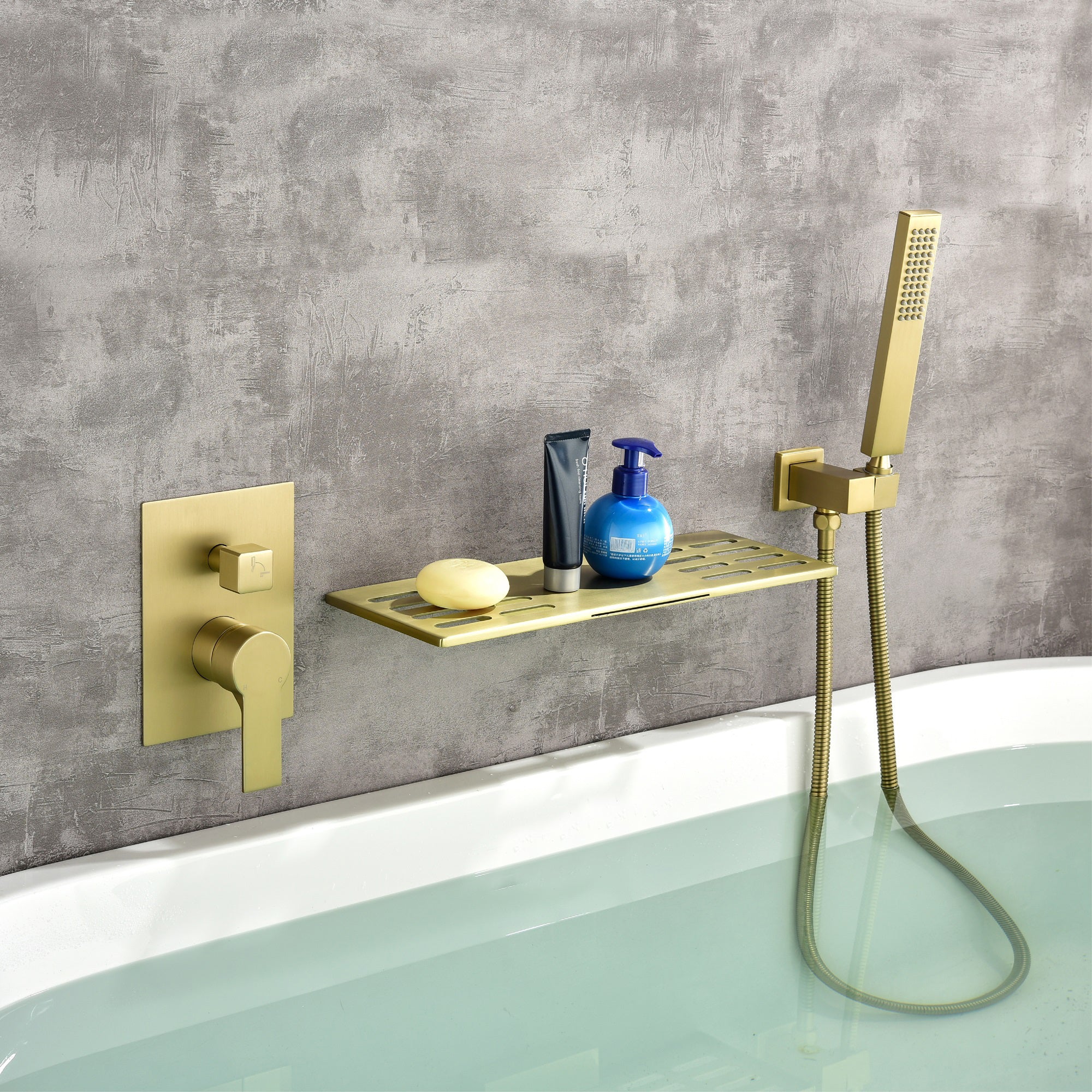 Single Handle Tub Faucet with Hand Shower and Openwork Platform