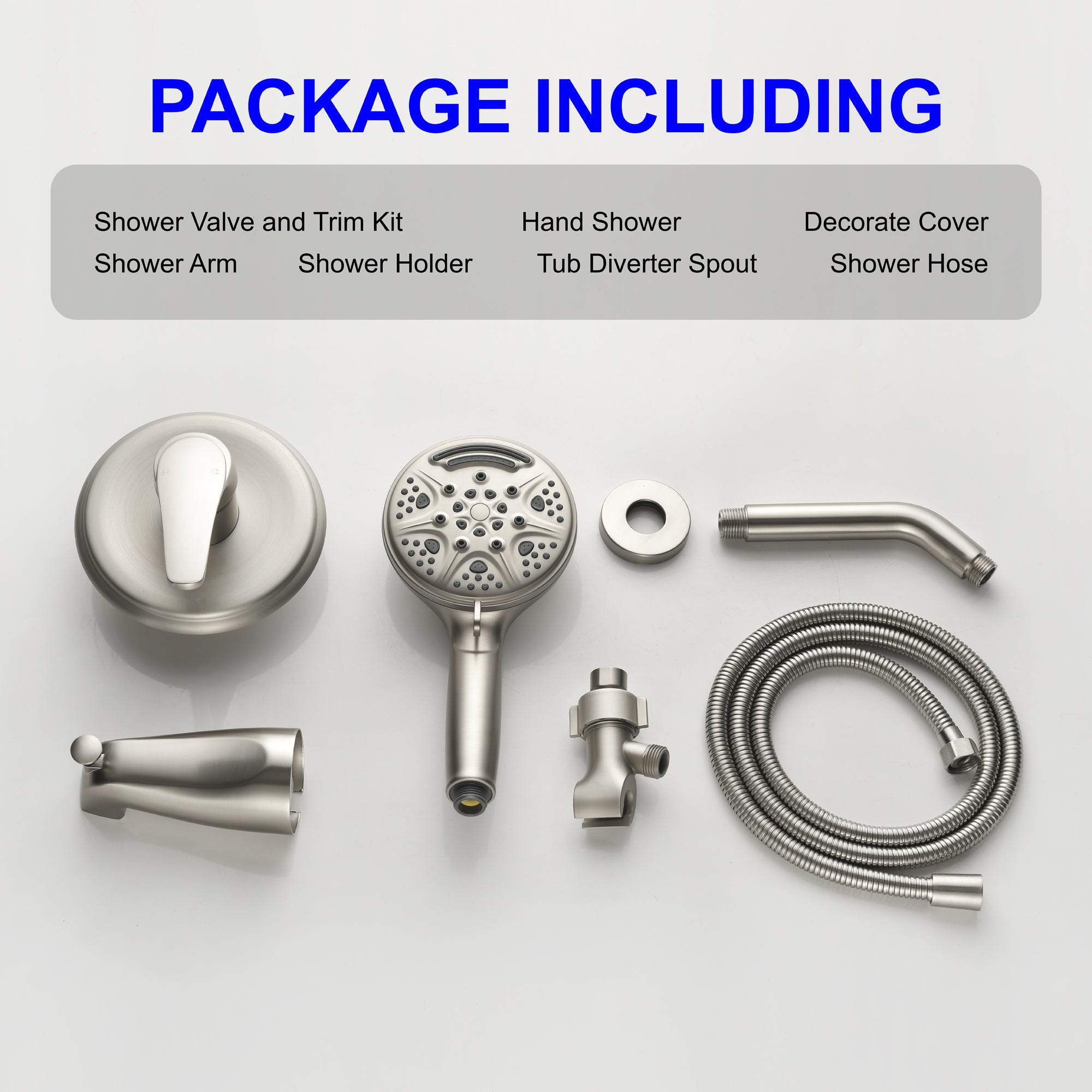 Brushed Nickel 9-function Hand Shower and Bathtub Faucet