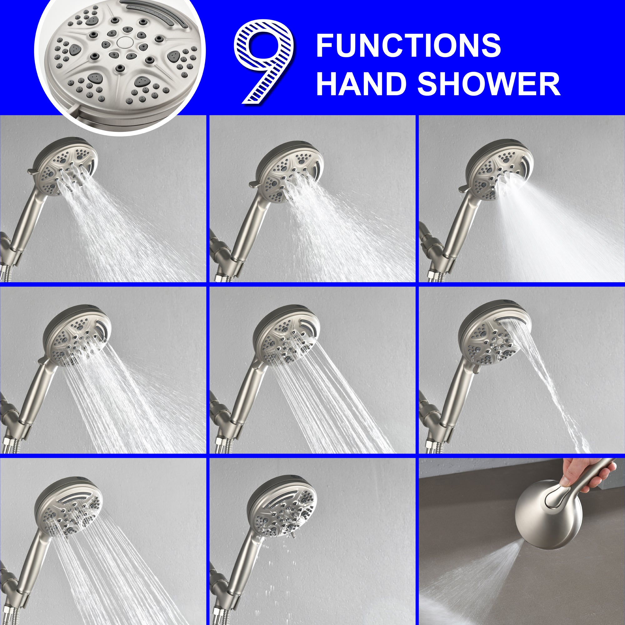 9-function Hand Shower and Bathtub Faucet