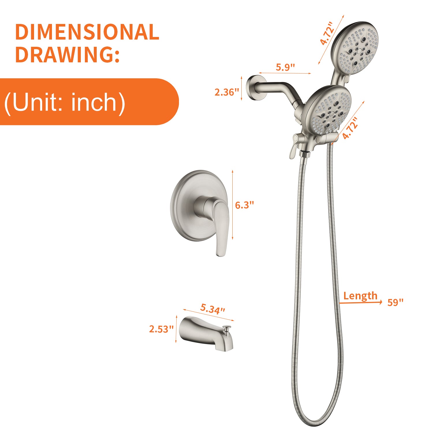 Brushed Nickel 5-function Hand Shower and Bathtub Faucet